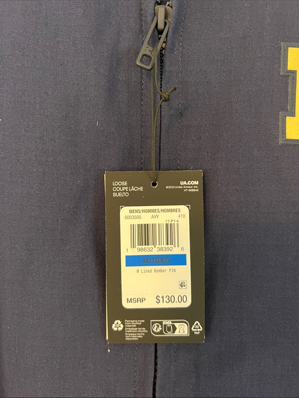 Under Armour Navy Bomber Jacket with Gold ND Logo - Picture 3 of 5